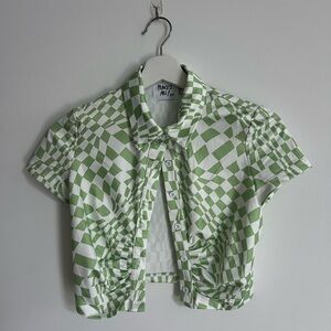 Princess Polly Green and White Checkered Shirt